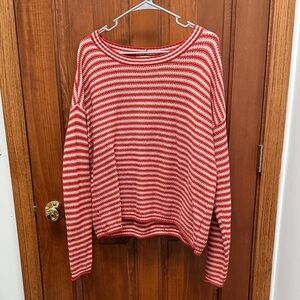 Madewell Coral and Cream Knit Top